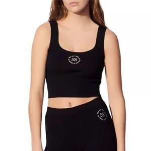 SANDRO Calvi Cropped Top Black Stay Cool Have Fun Chill Out Dream On 0 = XS